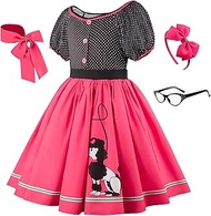 Btonai Kids 50s Poodle Skirt for Girls Sock Hop Outfits 1950s Costume with Accessories for Easter Pa