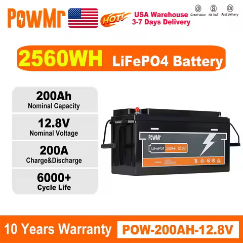 PowMr 200AH 12V 2.5KWH LiFePO4 Battery BMS Rechargeable Lithium Battery Pack for Camping Car 6000+ C