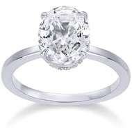 PAVOI 14K  Plated Oval Engagement Ring for Women - Hidden Halo 2.5CT Cubic Zirconia Promise Ring - W