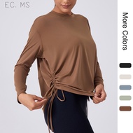 Women Tops Long Sleeves Adjustable Side Double Brushsed Naked Feeling Loose Running Yoga GYM Athleti