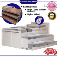 Double Pull Out Wooden Single/ Super Single Bed Katil 3 tingkat