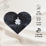 4-leaf clover 925 silver pendant encrusted with 3-leaf white stone [MS 50]