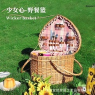 🔥 family gatherings 🔥 picnic basket large capacity for storing variety of foods hiking bakul rotan camping HOTSELLING ✼. Picnic basket rattan ins with tableware storage basket picnic photo props spring outing full set of supplies net red basket❋