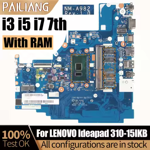 For LENOVO Ideapad 310-15IKB Notebook Mainboard NM-A982 i3 i5 i7 7th Gen 4G RAM 8S5B20M29185ZZ Lapto