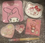 Sanrio My Melody陶瓷碟 筷子 筷子架 心形 大小 膠碟 醬油碟 40週年 特別版 Crossover Hello Kitty 小膠碟 全圖六件  有意PM