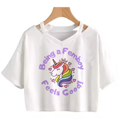 Femboy 90s vintage aesthetic crop top Female yk2 streetwear 2000s aesthetic tshirt