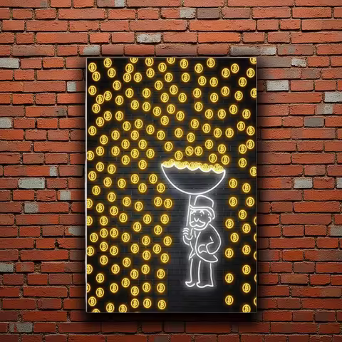 Bitcoin Rain Poster Wall Art Motivational Decor Crypto Lovers Modern Office Umbrella Bitcoin Canvas 