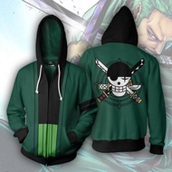 2024 Japan Anime Green Cool Roronoa Zoro Skull 3d Print Hoodie Cosplay Jacket Costume Personalized n