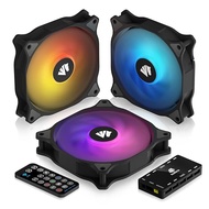PCケースファン 120mm 3個、静音 4ピン PWMファン、3ピン5V ARGB ハブ CPU クーラー ファン 黒、[1800 RPM & 57.8 CFM]、[静音設計]、[ARGB Sync