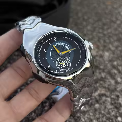 Alien Unique Y2k Quartz Watch Mens Fashion Creative Silver Dial Twisted Case Ellipse Special Blade D