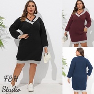 F&H 3791-3 Colors XL-3XL Plus Size Women V Neck Bodycon Sweater Dress