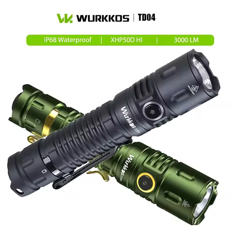 Wurkkos TD04 Portable 3000LM Tactical Flashlight IP68 Waterproof USB-C Rechargeable Torch XHP50D Bea