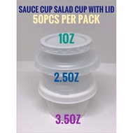 50pcs Sauce Cup Salad Cup with Lid Cover Disposable 1oz 2.5oz 3.5oz
