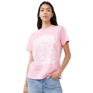 Ganni Raspberry Print 100% Cotton Casual Unisex T-Shirt