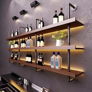 47.2in Large Wine Rack with LED Light Solid Wood Wall Mounted Wine Rack, 3-Tiers Liquor Bottles Floa