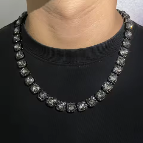 ULJ 12mm Square Hip Hop Iced Out Black Tennis Chains Reinstones Hiphop Necklace&Bracelet Luxury Copp