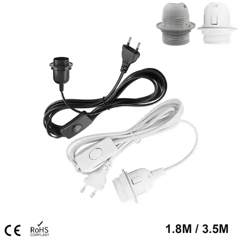 EU Plug 1.8m 3.5M 6M Power Cord Cables E27 Full Teeth Half Teeth Lamp Base Holder With Switch Wire F