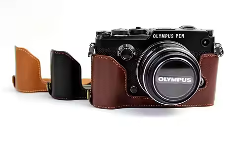 Genuine Leather Hard Half Body Case Grip For Olympus PEN-F PEN F EP7 E-P7 Camera Bag Take Out Batter