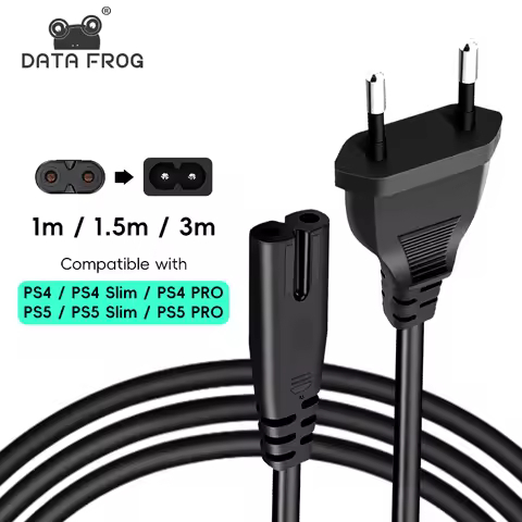 DATA FROG 1m 1.5m 3m EU Plug 2-Prong AC Power Supply Cable AC Plug Power Extension Cord for PS4 PS5 