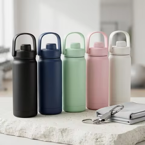 16 Fl Oz Stainless Steel Water Bottle With Top Handle, Flip‑Top Spout Lid, Hot & Cold Drinks, 5 Colo
