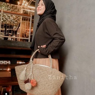Tas mendong pompom gantung Tas enceng gondok kupu model terbaru decoupge Tas kipas enceng etnik bali