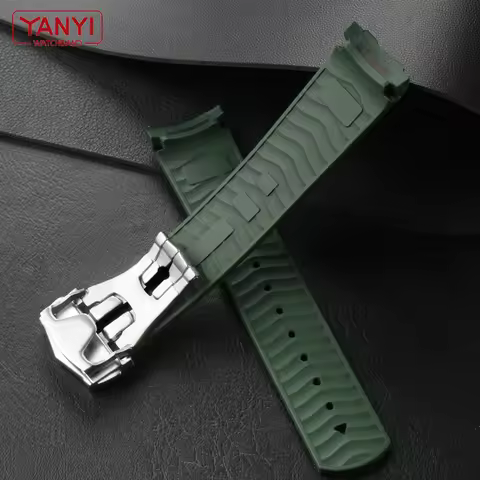 FMK Fluororubber watch strap For Omega Seamaster 300 Diving De Ville Watchband Men 20mm Curved End S