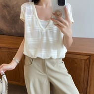 V-Neck Knitted Fake 2 Piece Top 6051