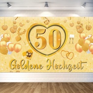 Golden 50th Wedding Banner – Anniversary Backdrop Fabric Decoration – Wall Decor for Celebration