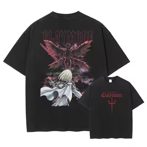 Anime Claymore T Shirt Clare Miria Vintage Washed Tops Tees Anime Cartoon Harajuku DTG Print Short S