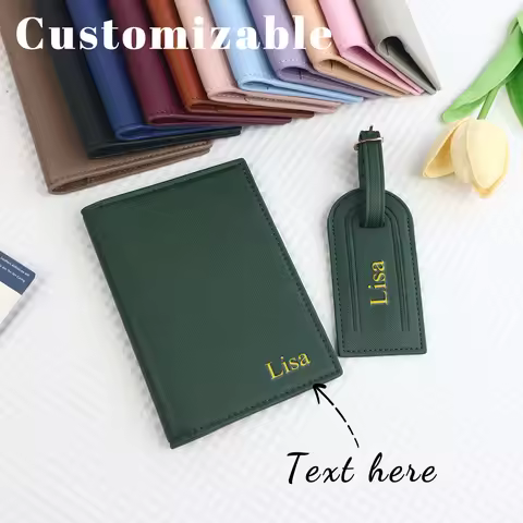 Customized name pu leather luggage tag, passport bag set, bag anti-damage tag, luggage tag, ID card 