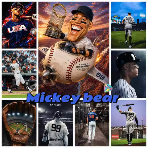 Baseball DIY AB Diamond Painting Kit A-Aaron J-Judge Abstract Portrait 5D Rhinestone Embroidery Bedr