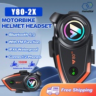 Y80-2X Motorcycle Helmet Bluetooth Headset BT 5.0 IP67 Waterproof Relief 1000M Dual Rider Intercom H
