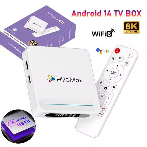 H96 Max H618 Plus Android 14.0 TV Box Allwinner H618 4GB 128GB HDR 8K Wifi6 BT5.4 Voice Assistant Me