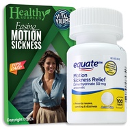 Equate Fast-Acting Motion Sickness Relief Dimenhydrinate Tablets, 50 mg 100 Count and Vital Volumes 