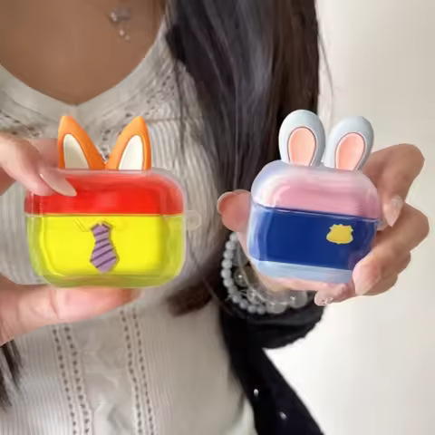 Zootopia 3D Ears For AirPods Case for AirPods 3 4 Pro Pro 2 Pro 3, Nick Fox Judy Rabbit Transparent 