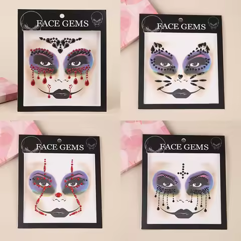 Halloween Party 3D Terror Grimace Colored Crystal Stickers Horror Gem Face Decorations Acrylic Drill