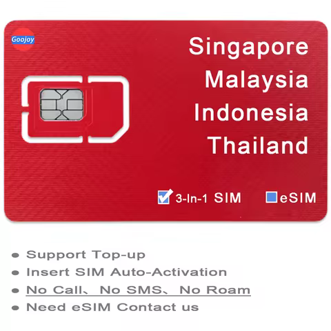 Singapore，Malaysia，Indonesia，Thailand Prepaid Data Sim / eSIM Card；5G/4G Network；SG ，MY ，ID，TH Unlim