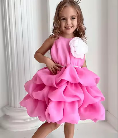 Retail New Baby Summer Girls Boutique Rose Floral Dress, Princess Kids Sweet Fashion Party Dress 4-9