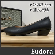 [Eudora] Black Bag Shoes Low Heel Interview Leather Round Toe Root Thick Soft Sole Work OL
