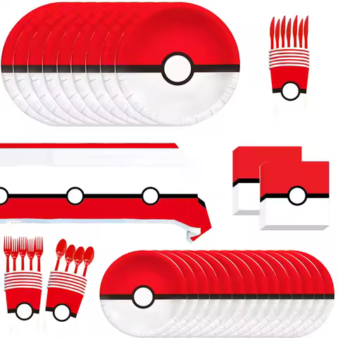Pokemon Birthday Party Decorations Tableware Set Paper Cup Tablecloth Keychain Pikachu Party Supplie