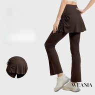 WEANIA Women Drawstring Pumped Flared Culottes Fake Two-piece Long Flare Pants Plus Size