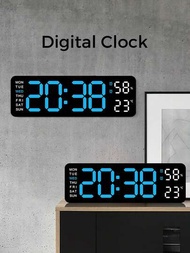 矩形大屏幕LED時鐘，大字體，可掛，可放，同屏顯示時間、周、溫度和濕度等多種功能，是安靜的客廳鬧鐘的理想選擇。
