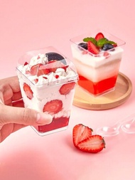 10/20/30入組可重複使用甜點杯附蓋 - 適用於水果、慕斯、冰淇淋、布丁等 - 5盎司方形碗 - 透明塑料 - 理想用於派對和自助餐