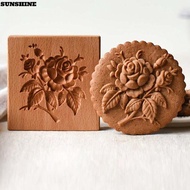 SUNSHINE Cookie Stamp, Wood 3.54*3.54*0.98 Inch Rose Cookie Mold, Non-stick Wooden Mold Biscuit Pres