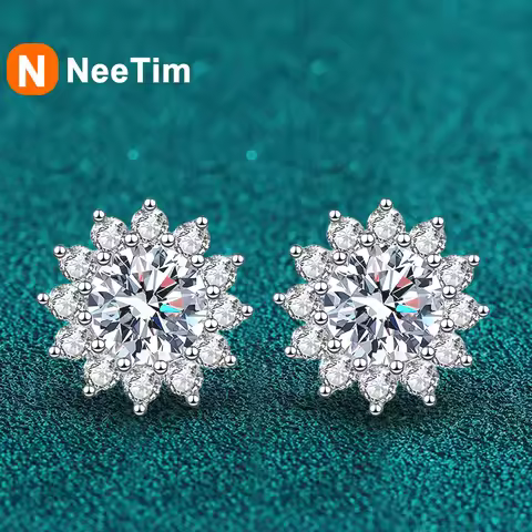 NeeTim 1CT Moissanite Earring For Women Girl 925 Sterling Silver Sparkling Diamond Ear Studs Wedding