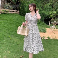 DaDuHey Baju Raya Budak Perempuan Women's Plus Size French Summer Waist-Controlled Floral Dress