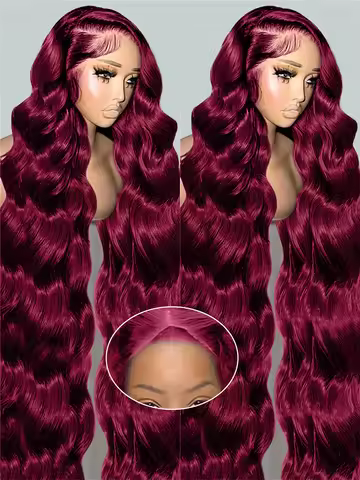 Wear and Go 42 inch Body Wave Wig Burgundy 99J Lace Front Wig 7X5 Glueless Burgundy HD Lace Frontal 
