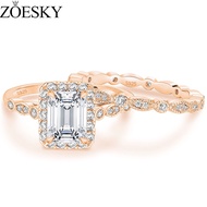 ZOESKY 925 Sterling Silver Bridal Ring Rose Gold Sets Emerald Cut CZ Rose Gold Engagement Rings 2CT 