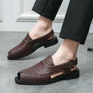 ZH【 Ready Stock】Black Sandals for Men , leather sandals,driving shoes,beach sandals,roman sandals,Men  Beach Shoes Size 38-46