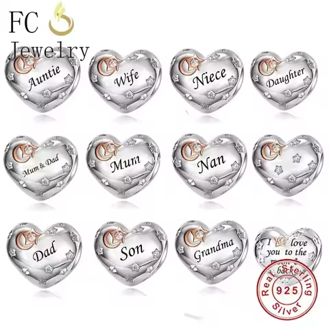 FC Jewelry Fit Original Pan Charms Bracelet 100% 925 Silver Mum Dad I Love You To The Moon And Back 